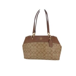 Coach Brooke Carryall Signature Canvas Leather Tote Bag Khaki Brown